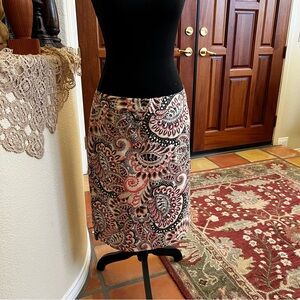 Van Heusen Black, White & Pink Paisley Pencil Skirt